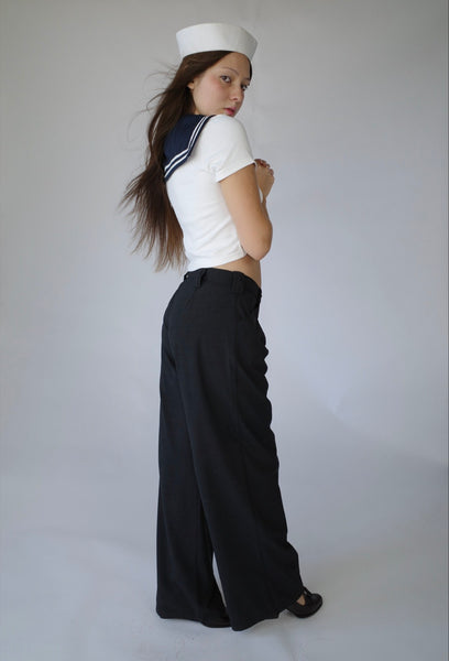 90’s Rayon × Wool Wide Slacks Low Rise Wide Leg Wool Slacks Grey
