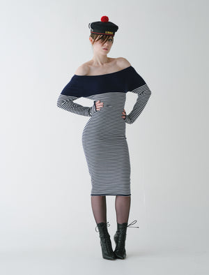 Lace up knit stripe dress
