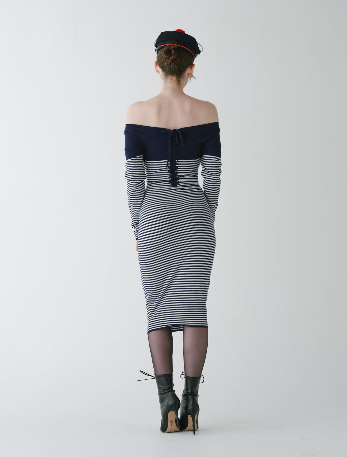 knit stripe dress long sleeve Phoebe Brown Vertical Stripe Knit Midi Dress