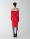 Lace up knit dress red