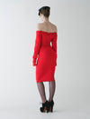 Lace up knit dress red