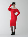 Lace up knit dress red