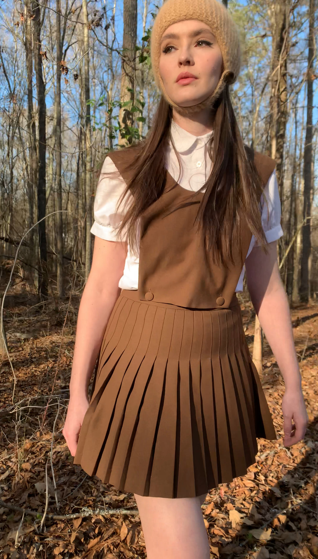 Brown Pleated Pinafore