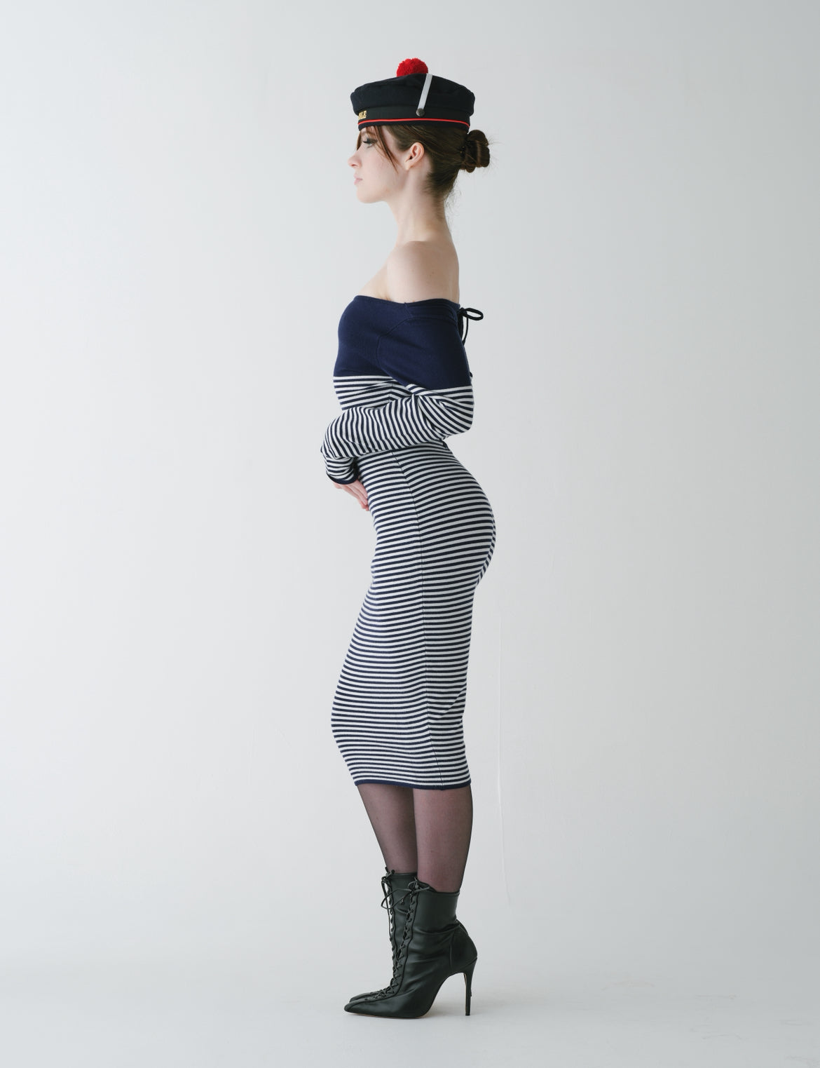 lace up striped dress Rhea Trimmed Lace-up V-neck Striped Trimmed Sleeves Dress