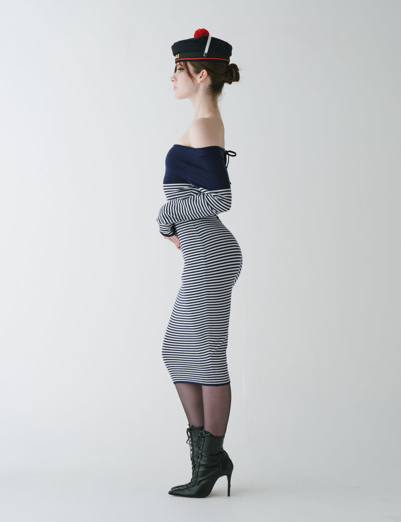 Lace up knit stripe dress