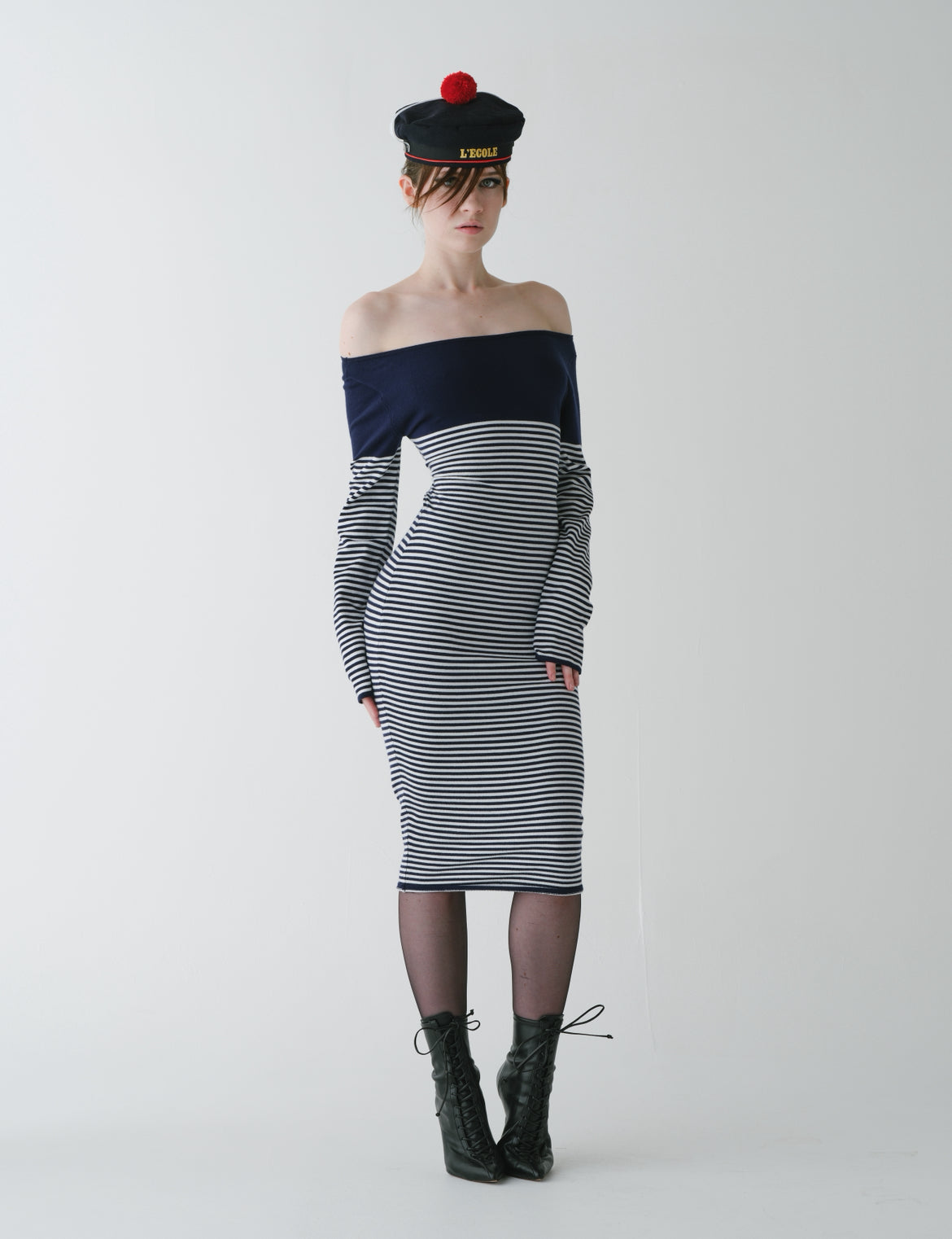 lace striped dress Bow Lace Striped Mini Dress