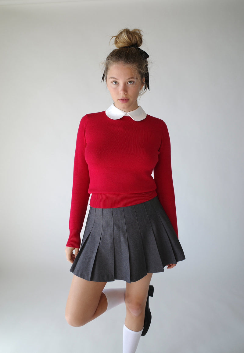 Peter Pan Collar Pullover ( Red)