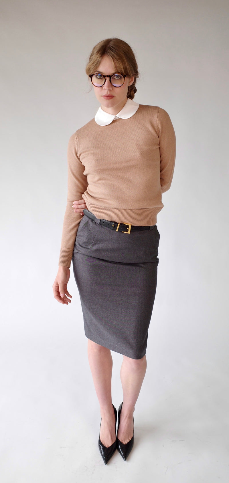 Grey Wool Pencil Skirt
