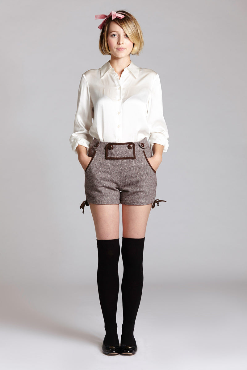 Brown Wool Lederhosen Shorts - L'école Des Femmes 