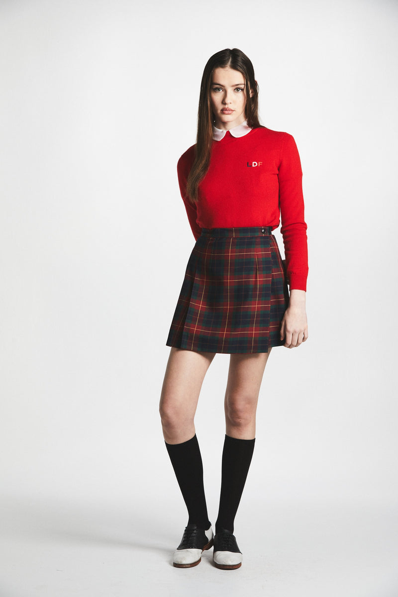 Plaid Pleated Schoolgirl Skirt (Red)