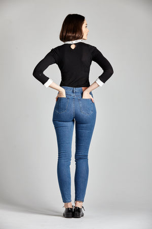 High Waisted Skinny Jeans (Medium Wash) - L'école Des Femmes 