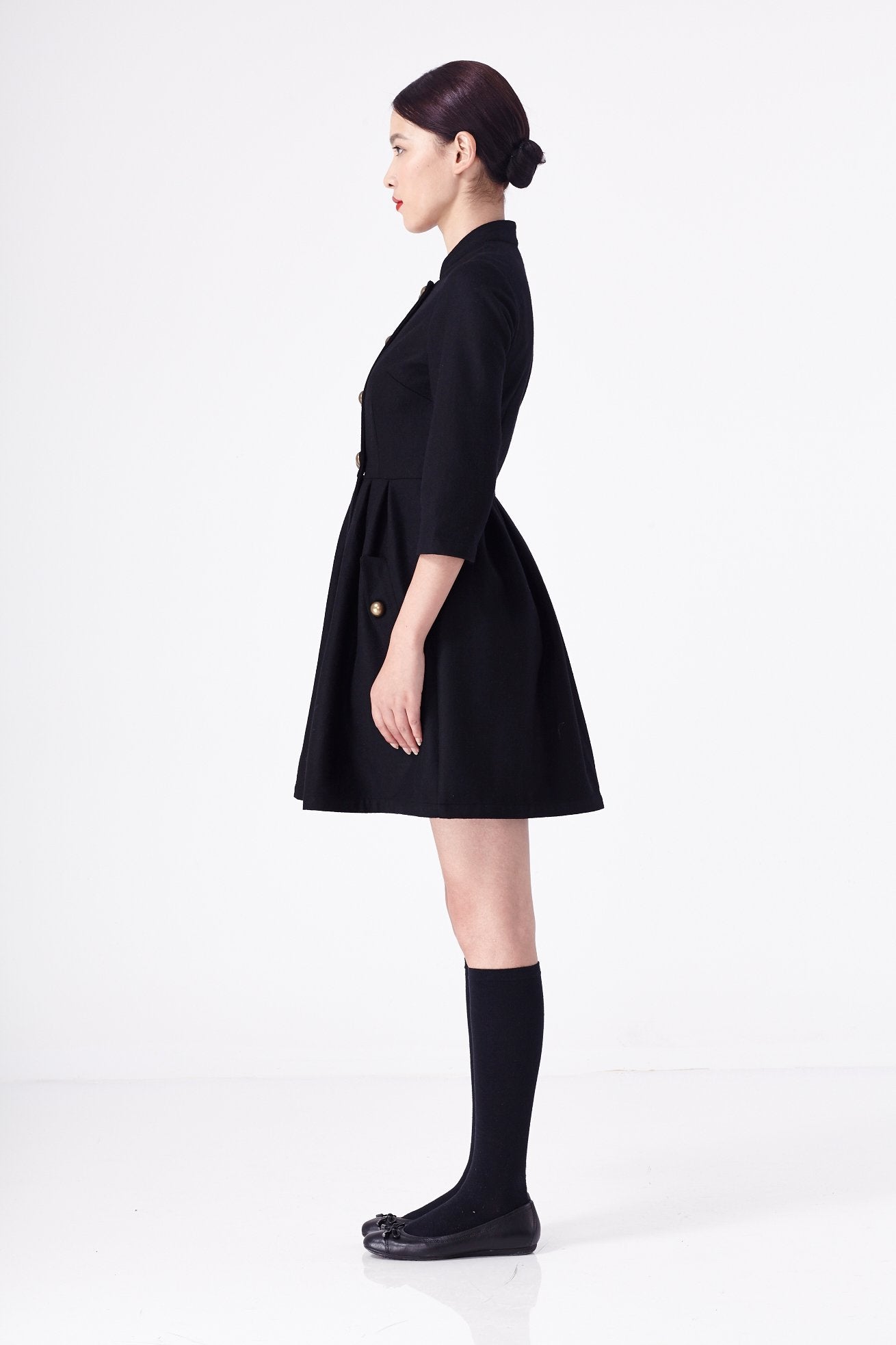 ladies military style dress Military-inspired Dress, Army Green Midi Shirt Dress for Women, A-line Summer Pleated Work Dress, Short Sleeve Swing Dress, Xiaolizi 2821#