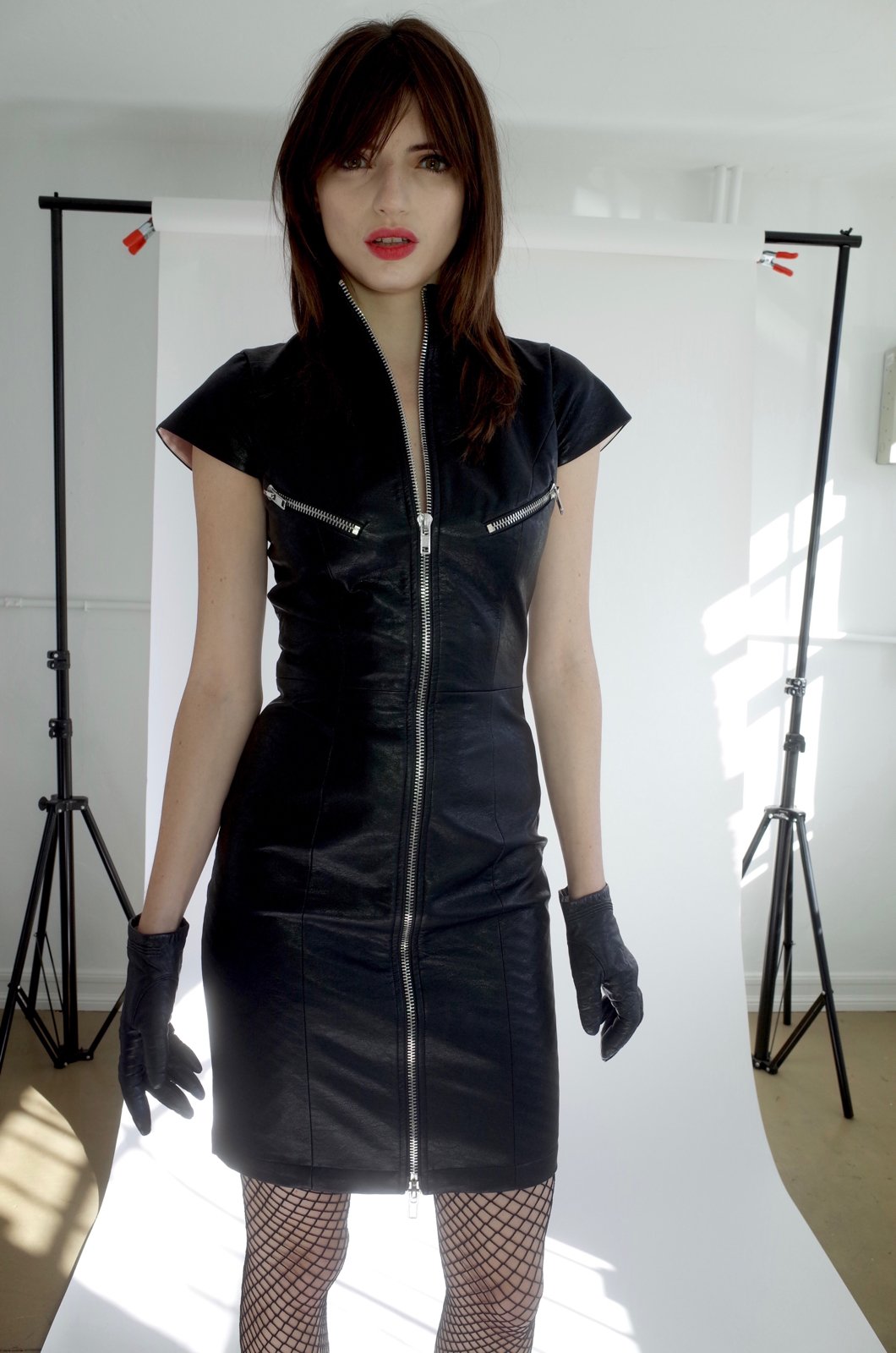leather moto dress Padded Moto Leather Dress 8 / Black / Lambskin Leather Silver Zippers