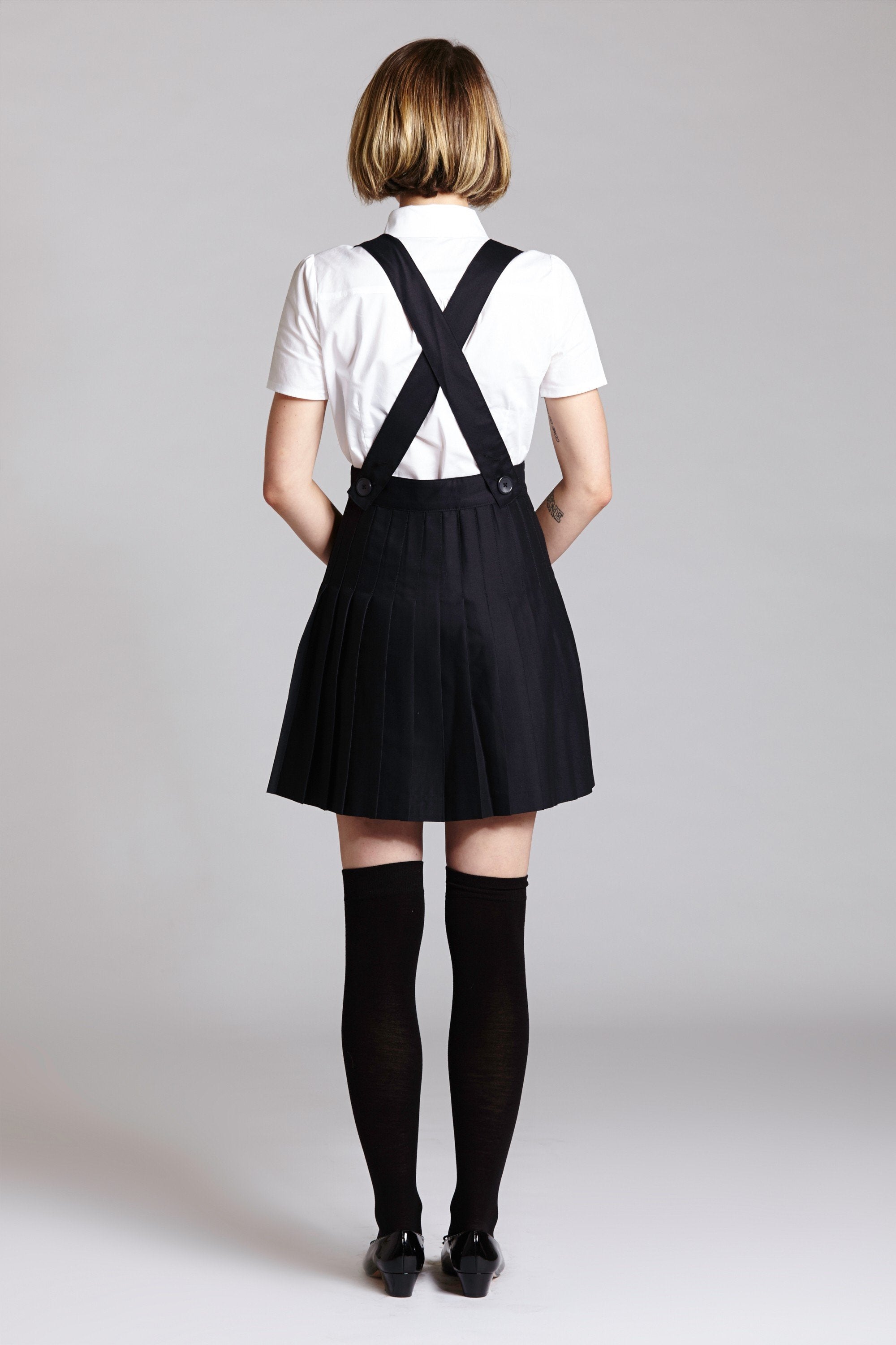 Pleated Suspender Skirt (Navy or Black)