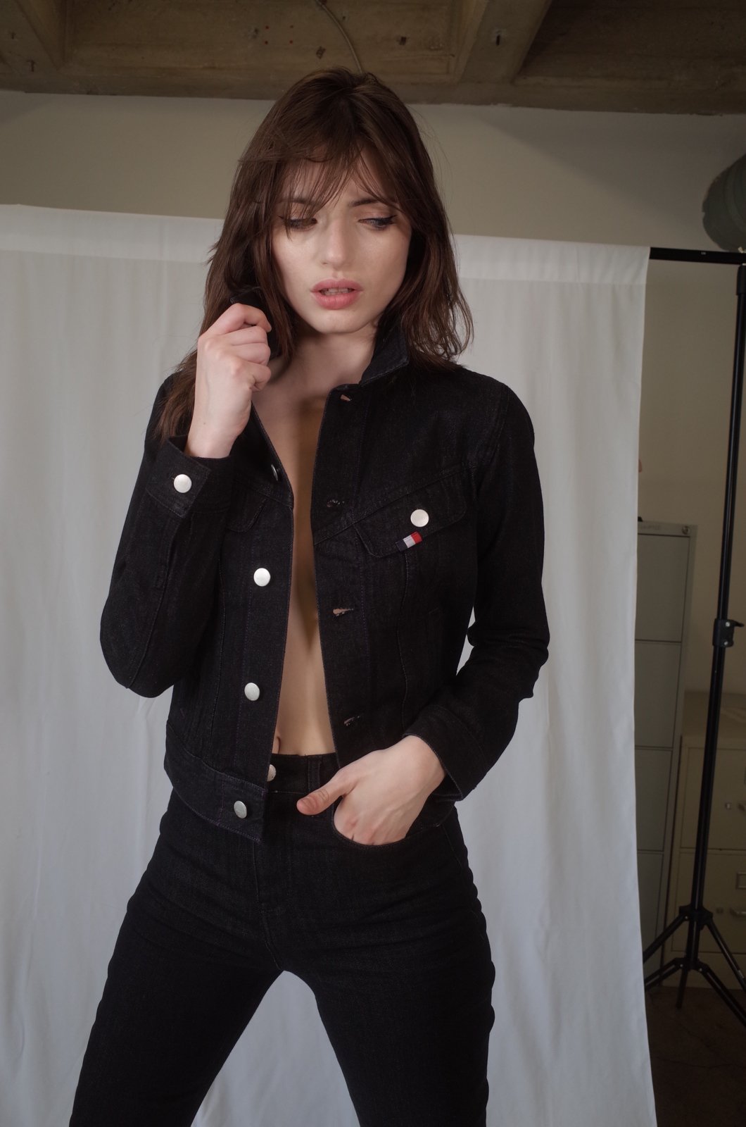 black denim jacket dress Black Denim Jacket – L'école Des Femmes
