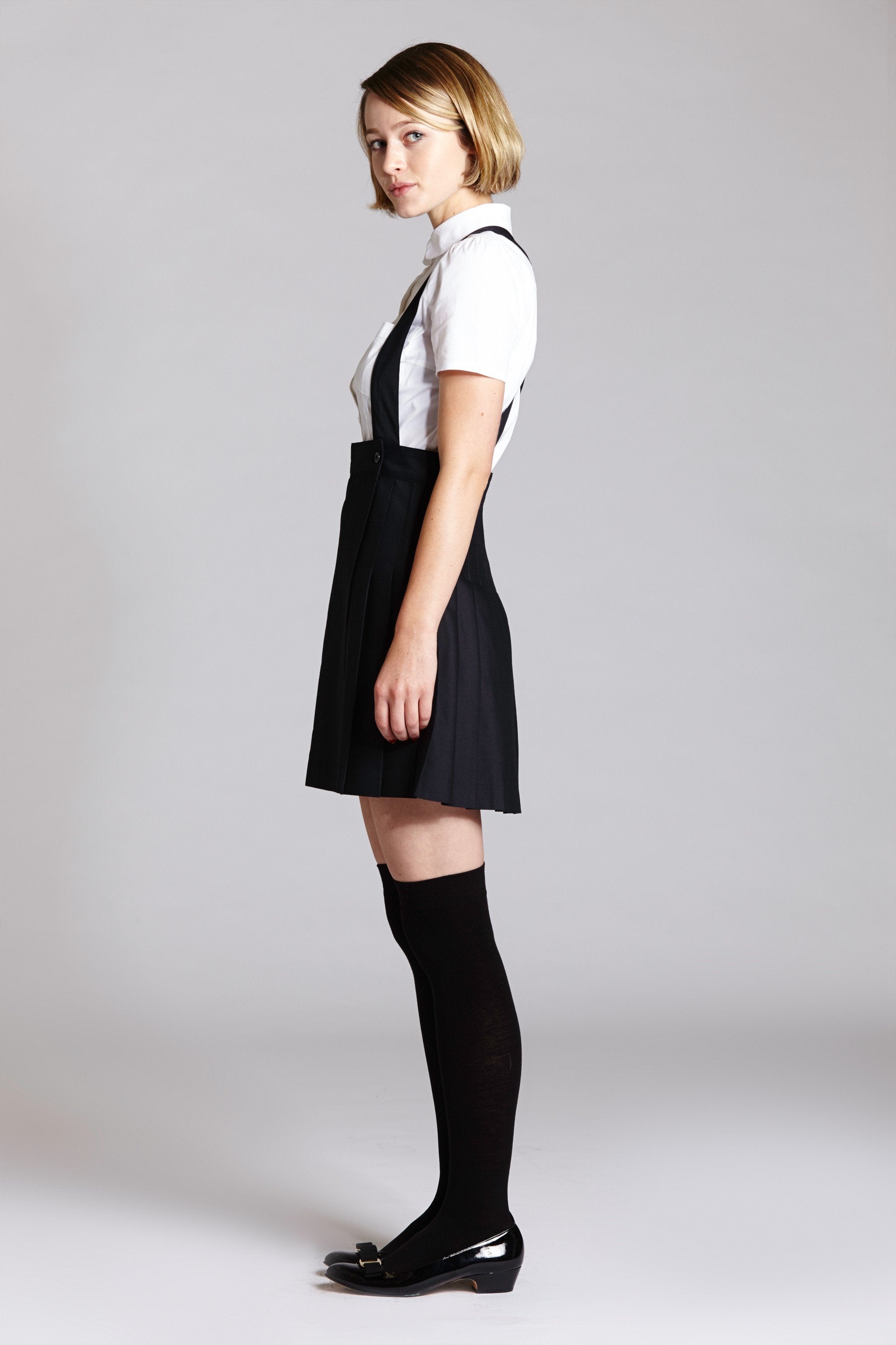 Pleated Suspender Skirt (Navy or Black)