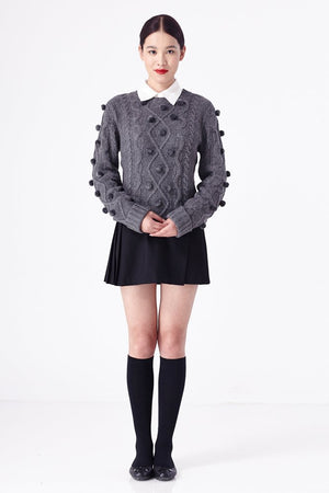 Pom Pom Cable Sweater - L'école Des Femmes 