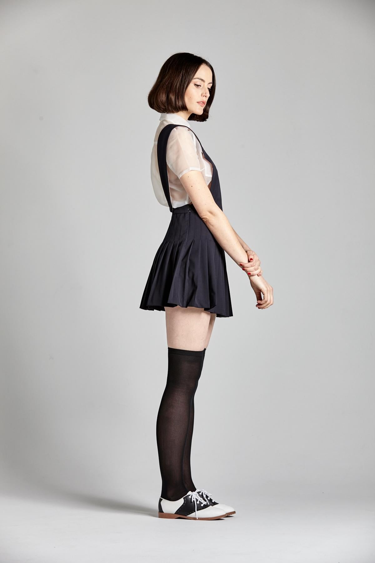 white and moss pleated pinafore dress Mistress Rocks White & Moss Pleated Pinafore Dress