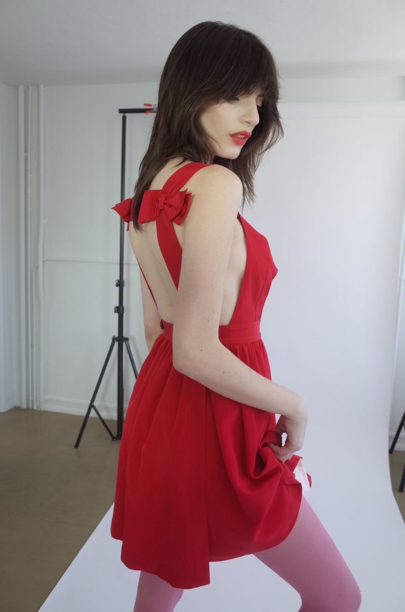 Bow Back Silk Dress (Red) - L'école Des Femmes 