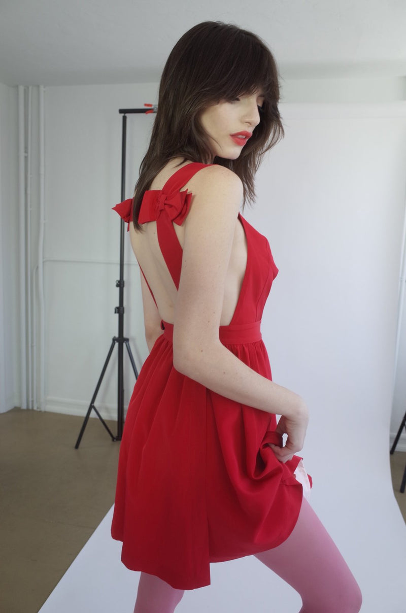 Bow Back Silk Dress (Red) L'cole Des Femmes Bow Back Silk Dress (Red) L'cole Des Femmes