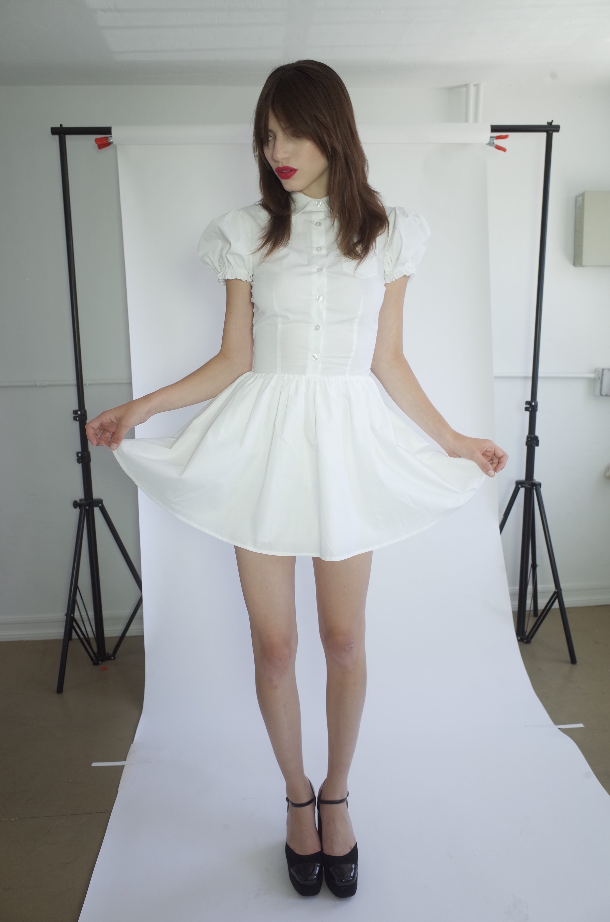 white baby doll dress White Poplin Babydoll Mini Dress