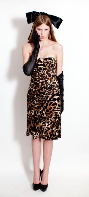 Leopard Strapless Charmeuse Dress