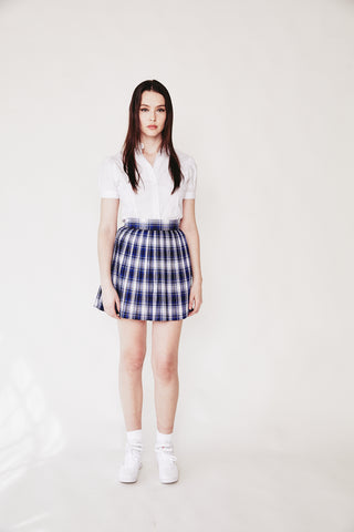 Blue check pleated skirt