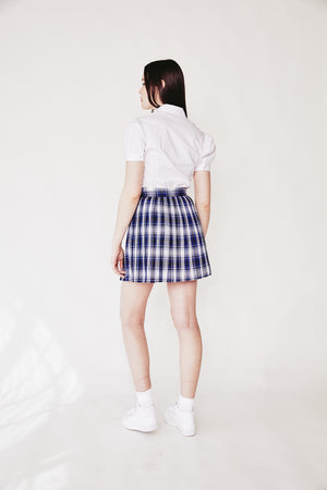 Blue check pleated skirt