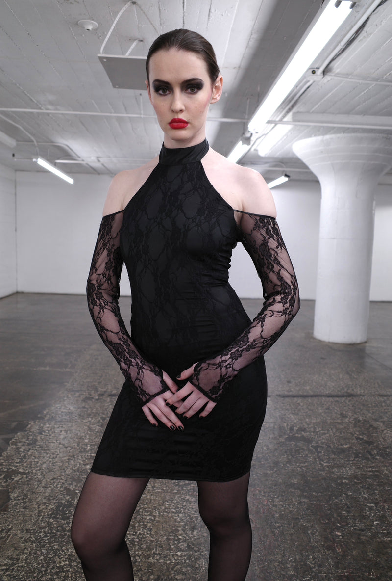 Lace Sleeve Goth Dress