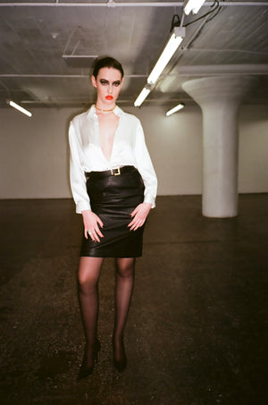 Leather pencil skirt with pockets